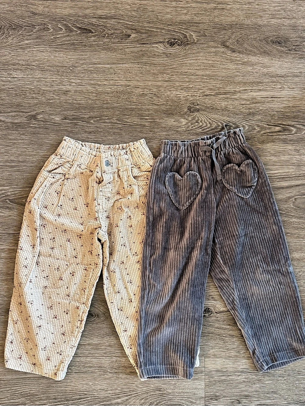 Zara Corduroy Heart Pocket Pants Set in Beige & Gray 5T